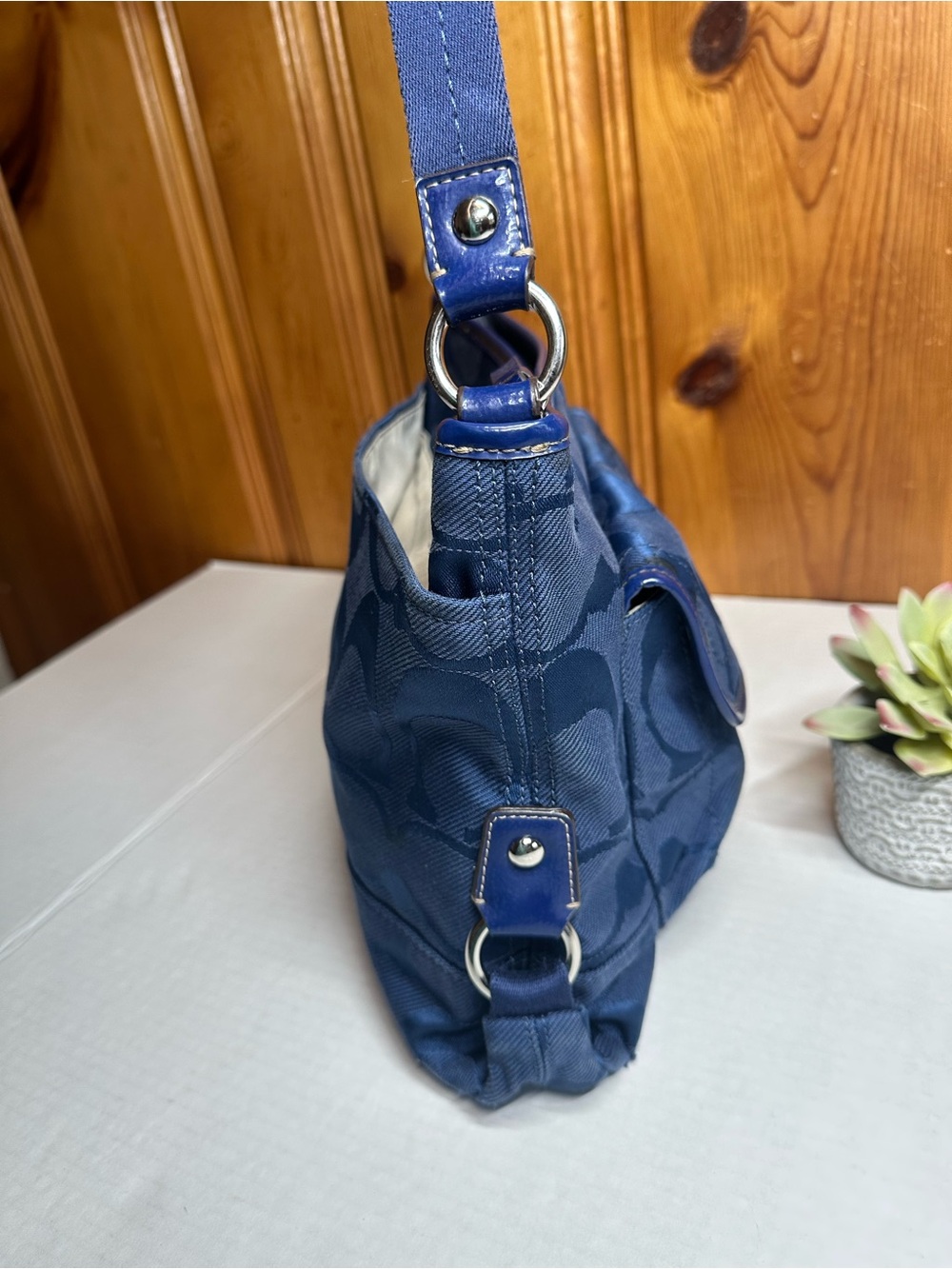 Coach Navy Signature Nylon Crossbody Bag - Picture 5 of 16